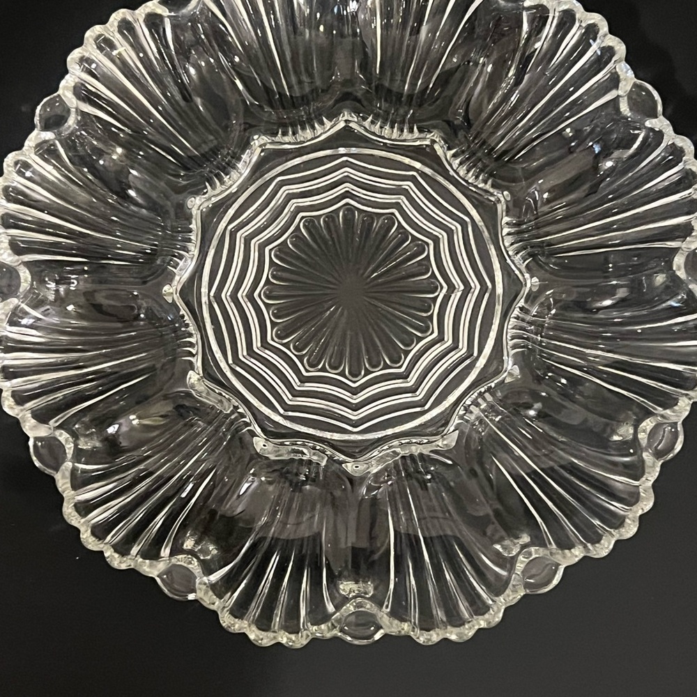 Vintage Anchor Hocking Fairfield Clear Deviled Egg Serving Dish Plate Platter